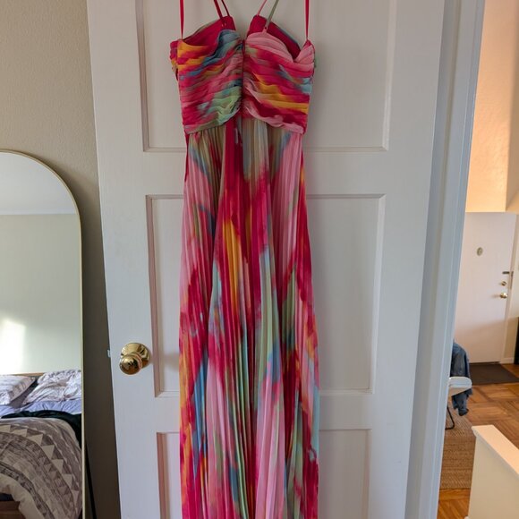 Aqua Multicolor V-notch Sleeveless Dress, Size 8 - Picture 6 of 7